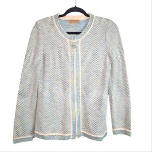 Vintage Montini Women's Blue and Cream Sweater